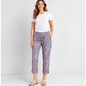 Talbots Paisley Crop Pants Women 6 Pink Blue Stretch Ankle Resort Summer